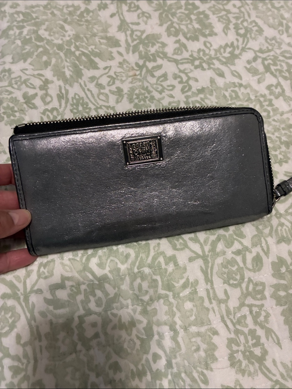 Coach Metallic Silver Zip-Around Wallet